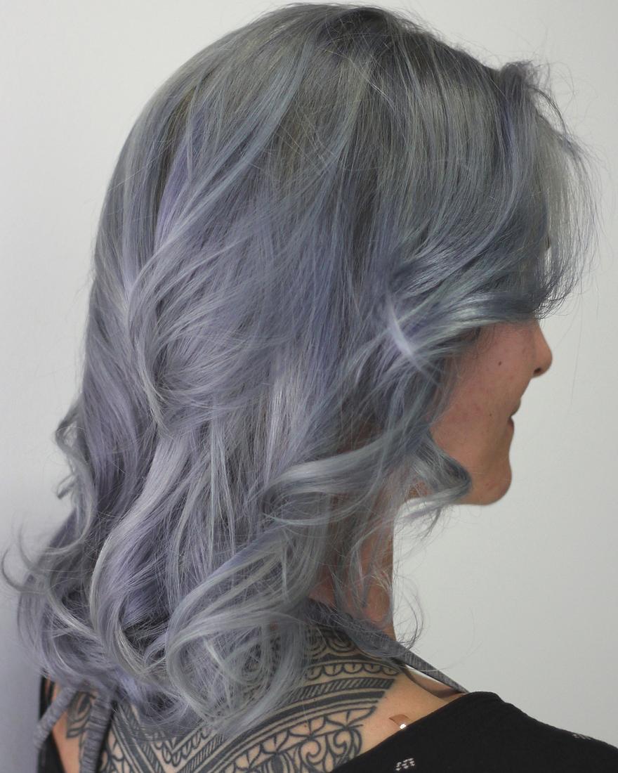 Silver-lavender color in soft, glossy waves